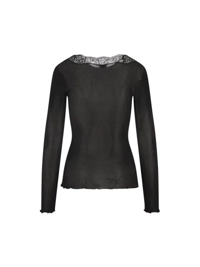 Saint Laurent Lace-trimmed Semi-sheer Silk Top In Black
