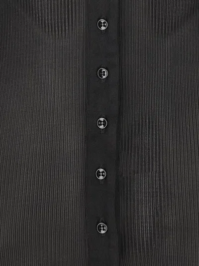 Saint Laurent Lace-trimmed Semi-sheer Silk Top In Black