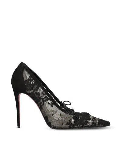 Christian Louboutin Km Lace 100 Suede-trimmed Pumps In Black