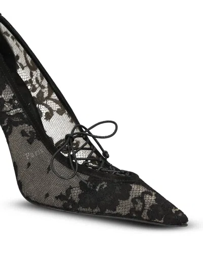 Christian Louboutin Km Lace 100 Suede-trimmed Pumps In Black
