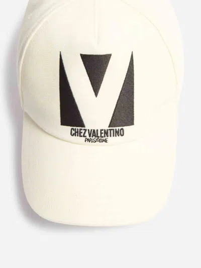 Valentino Ivory Cotton Baseball Cap In Neutral