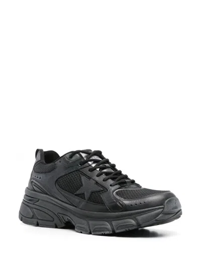 Golden Goose Lightstar Rubber-trimmed Leather And Mesh Sneakers In Black