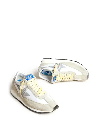 Golden Goose Marathon Sneakers In White Nylon With Suede Inserts And Silver Leather Heel Tab In White