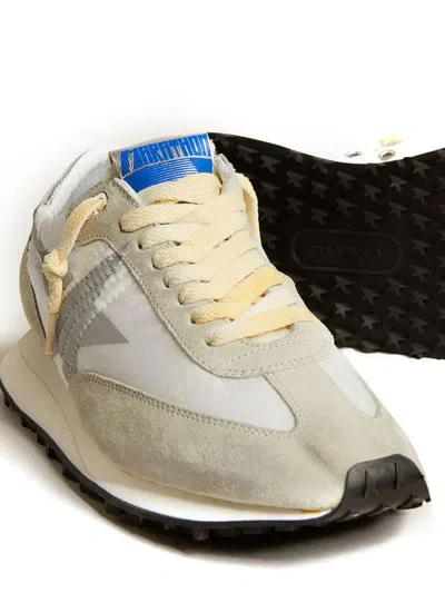 Golden Goose Marathon Sneakers In White Nylon With Suede Inserts And Silver Leather Heel Tab In White