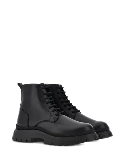 Hogan H692 Lace-up Leather Boots With Zip Shoes In Black