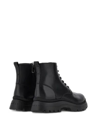 Hogan H692 Lace-up Leather Boots With Zip Shoes In Black