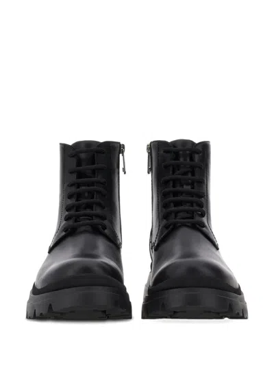 Hogan H692 Lace-up Leather Boots With Zip Shoes In Black