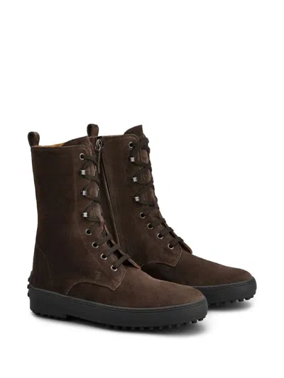 Tod's Winter Driver Sole High Lace Up Boots Shoes In Brown