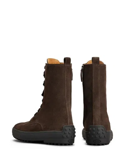 Tod's Winter Driver Sole High Lace Up Boots Shoes In Brown