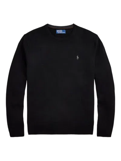 Polo Ralph Lauren Logo Embroidered Crewneck Jumper In Black