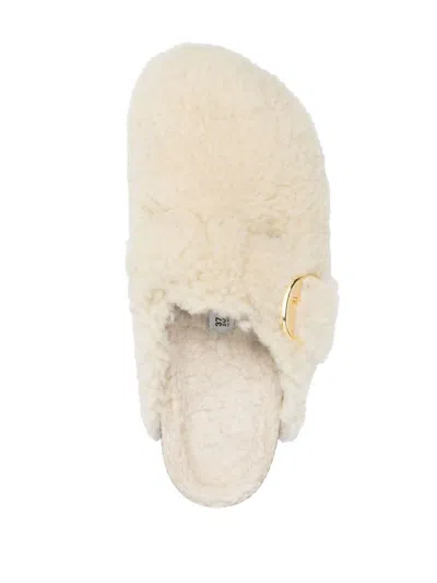 Birkenstock Boston Teddy Shearling Sliders In White