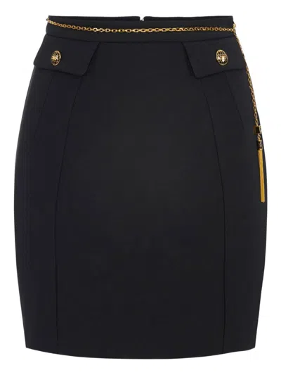 Elisabetta Franchi Black Skirt With Metallic Pendant And Patch Pockets In Fabric Woman In Black