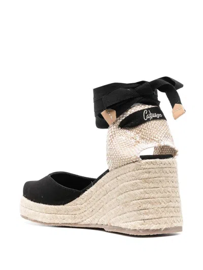 Castaã±er Tina Raffia Wedge Espadrilles In Black