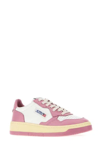 Autry Medalist Low Sneakers Bicolor In White And Polignac Leather Shoes In Pink