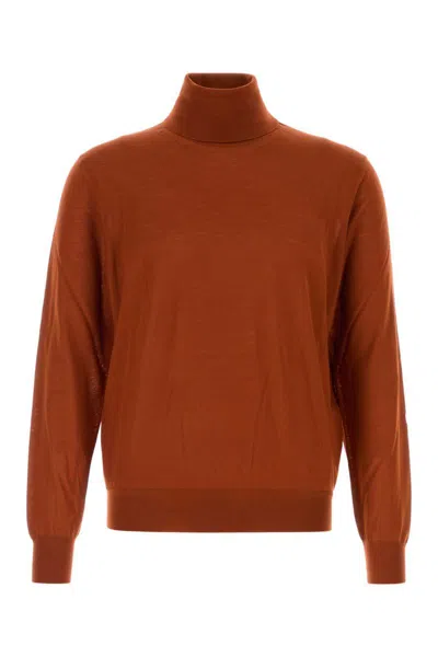 Saint Laurent Turtleneck Wool Sweater In Brown