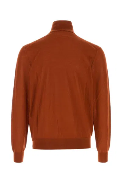 Saint Laurent Turtleneck Wool Sweater In Brown
