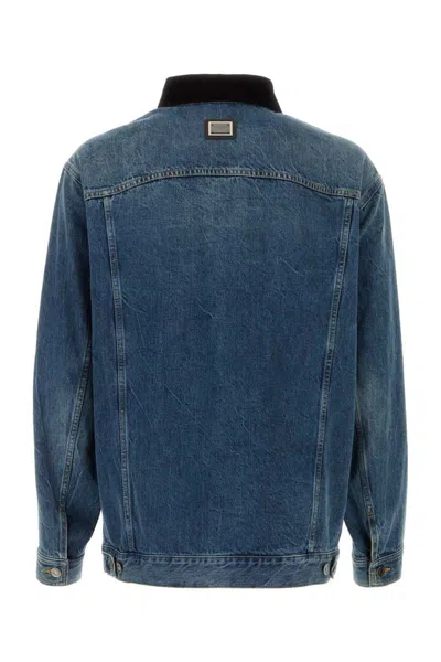 Dolce & Gabbana Corduroy-collar Denim Jacket In Blue