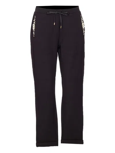 Liu •jo Faux-pearl-embellished Drawstring Trousers In Black