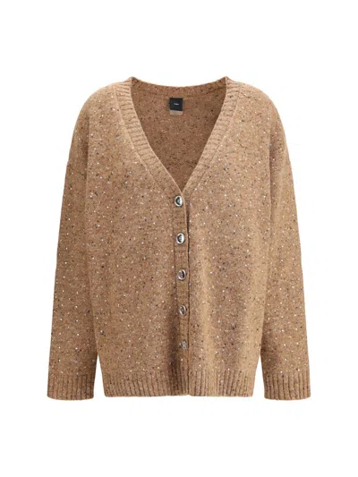 Pinko Sequin-embellished Buttoned Cardigan In Brown