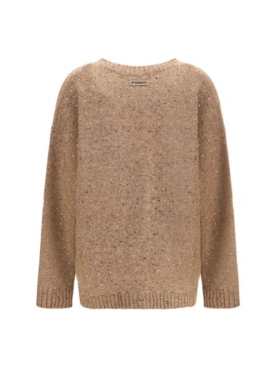 Pinko Sequin-embellished Buttoned Cardigan In Brown