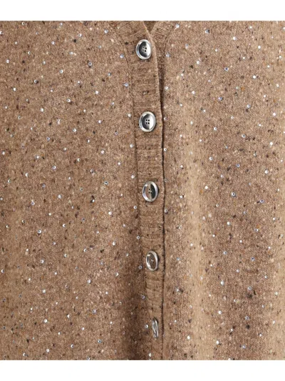 Pinko Sequin-embellished Buttoned Cardigan In Brown