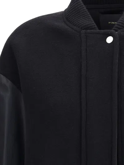 Pinko Long Coat In Wool-blend Cloth And Technical Satin In Black