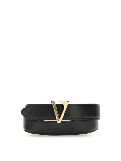 Versace Calfskin V Belt In Black