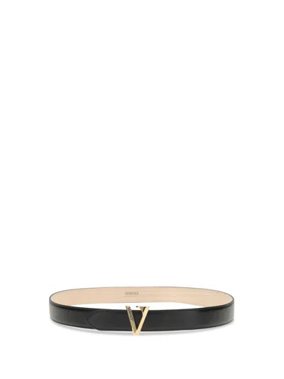Versace Calfskin V Belt In Black