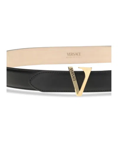 Versace Calfskin V Belt In Black
