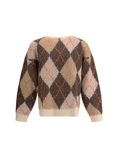 Emporio Armani Oversized Argyle Jacquard Knit Pullover In Brown