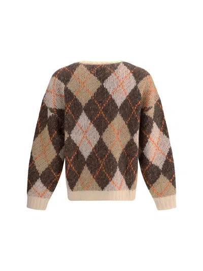 Emporio Armani Oversized Argyle Jacquard Knit Pullover In Brown