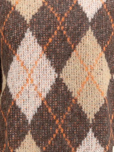 Emporio Armani Oversized Argyle Jacquard Knit Pullover In Brown