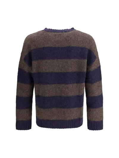 Emporio Armani Striped Sweater In Blue