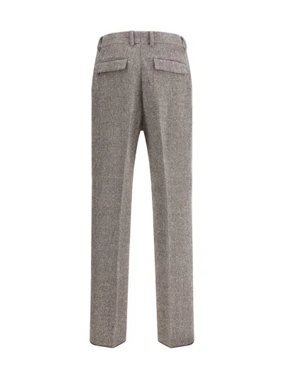 Ferragamo Men Wide Chevron Pants In Gray