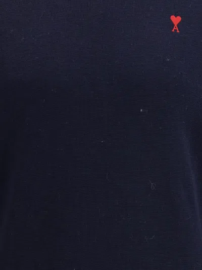 Ami Alexandre Mattiussi Ami Navy Blue Cotton Jersey Sweater With Signature Embroidered Motif In Blue