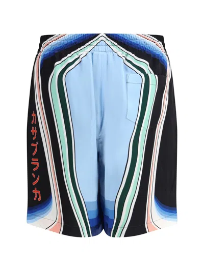 Casablanca Graphic Mountain Straight-leg Logo-print Silk-twill Drawstring Shorts In Multi