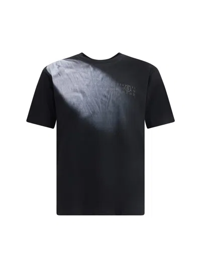 Mm6 Maison Margiela Mm6 By Maison Margiela Gradient Effect Black T-shirt With Subtle Graphic Print In Black