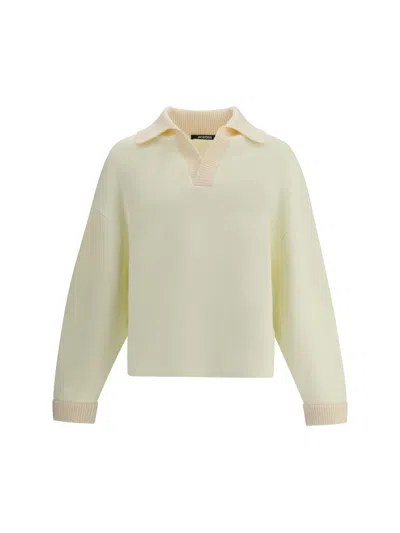 Jacquemus Men Ribbed Sweater With Polo Collar In Yellow
