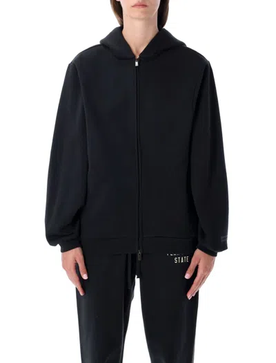 Fear Of God Essential Black  90s Fit Zip Hoodie In Black
