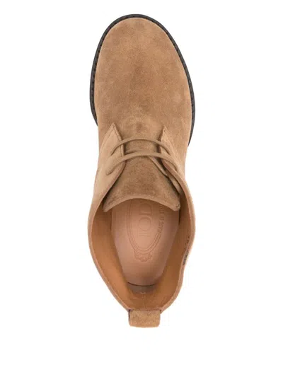 Tod's Lace-up Suede Ankle Boots Shoes In Brown