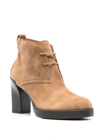 Tod's Lace-up Suede Ankle Boots Shoes In Brown
