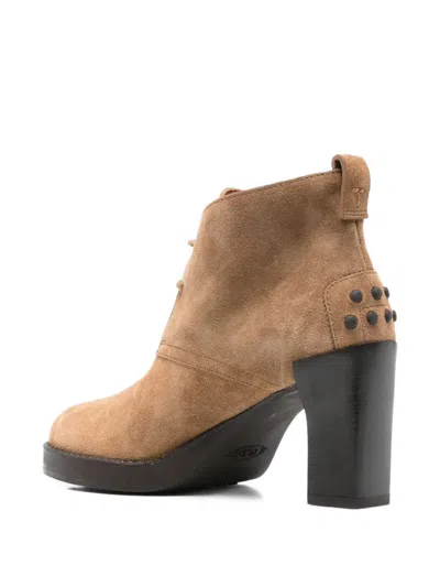 Tod's Lace-up Suede Ankle Boots Shoes In Brown