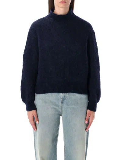 American Vintage High Neck Cropped Knitwear With Long Sleeves In Blue