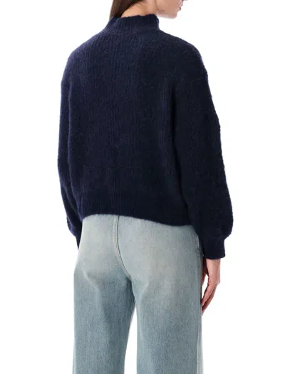 American Vintage High Neck Cropped Knitwear With Long Sleeves In Blue