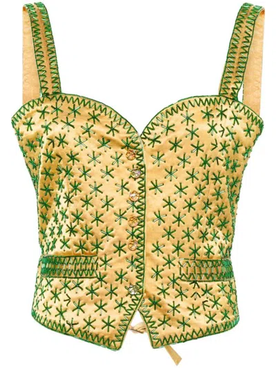 Bode Embroidered-design Tank Top In Green