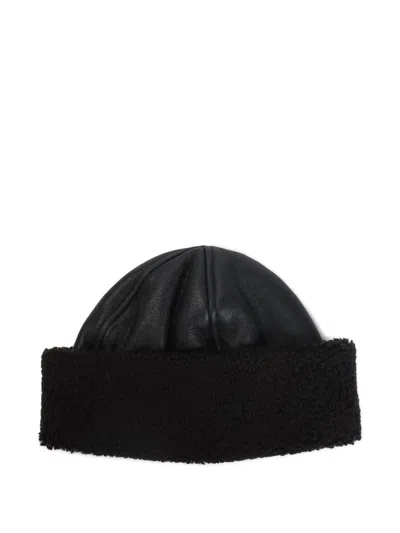 Our Legacy Dome Shaped Faux Leather Hat With Shearling In Black
