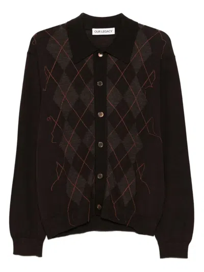 Our Legacy Mens Pub Argyle Evening Diamond-stitch Wool Polo Shirt In Black