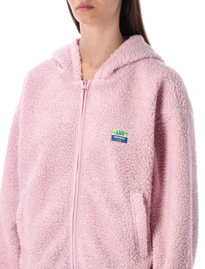 American Vintage Hooded Teddy Jacket Front Pockets In Pink