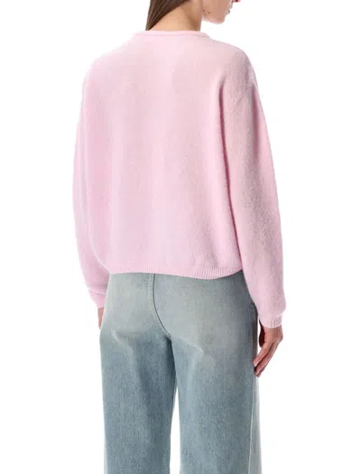 American Vintage Soft Knit Cardigan With Ribbed Cuffs And Hem In Pink