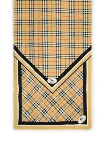 Burberry Rectangular Scarf With Check Pattern And Fringes In Brown